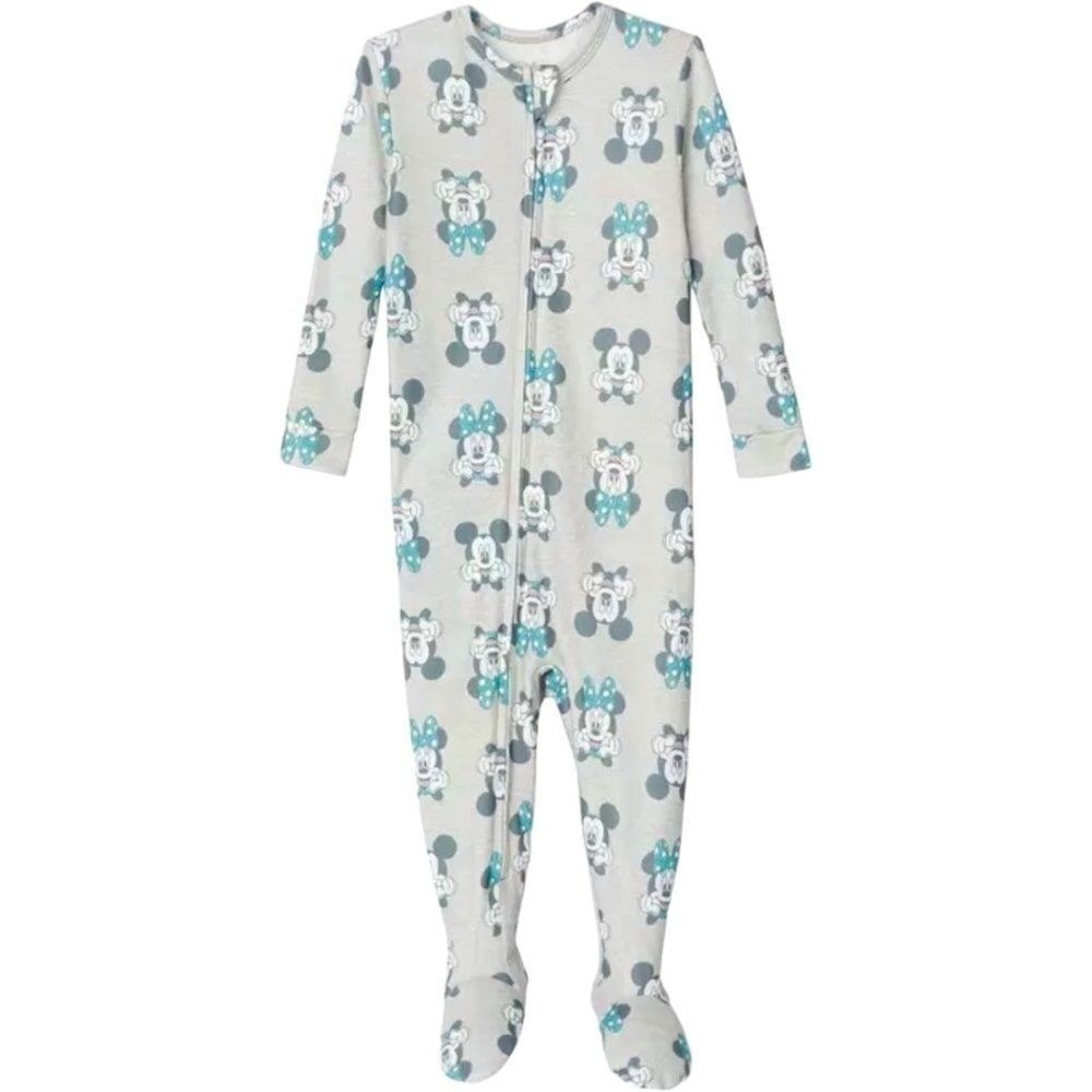Disney Mickey Minnie Mouse 2 Pack Footed Sleeper Pajamas White Gray 18M New! - Picture 4 of 9